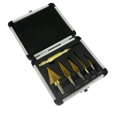 Step drill 5pcs+center punch aluminum box set Imperia High-speed steel multifunctional multi-purpose positioning step drill